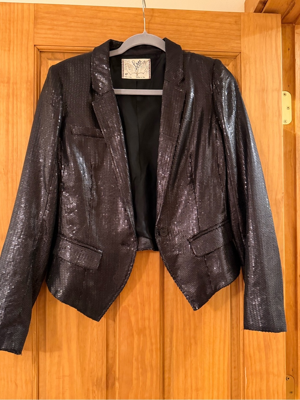 Free People Black Sequin Blazer Jacket